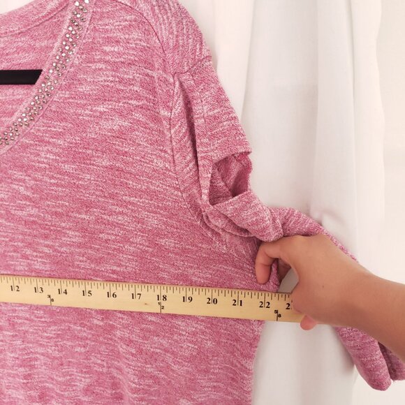 Terra & Sky Pink 3/4 Unique Sleeves Beaded V Neck Blouse Plus Size 0X (14w) - Picture 4 of 15